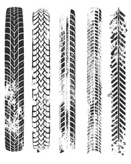 Tire Track Vector Set &mdash; Grunge Dark Patterns, Muddy Skid Marks, Rough Prints for Cars, Motorcycles, Rally, and Road Sport Design	