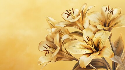 Yellow Floral Background with Abstract Blossoms and Blooming Flowers