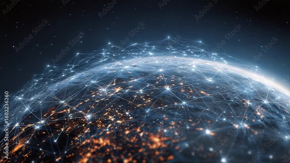 Poster global network visualization: a digital rendering showcasing the interconnectedness of global commun