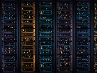 Fototapeta premium Dynamic server room showcasing data processing, technology, and digital transformation for modern businesses