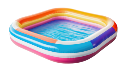 Title: Bright and Colorful Inflatable Swimming Pool for Kids and Outdoor Water Fun Isolated on White Background