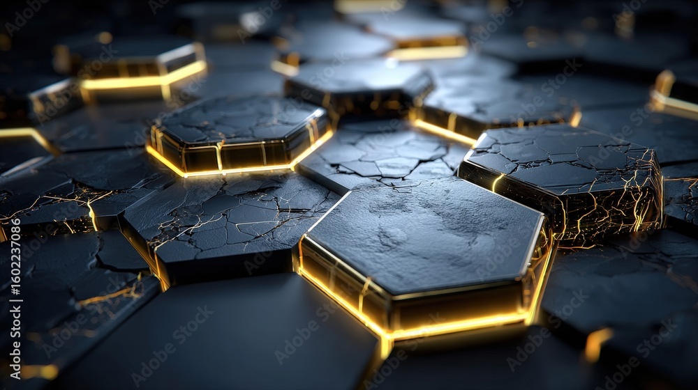 Poster futuristic hexagonal tech design with glowing edges