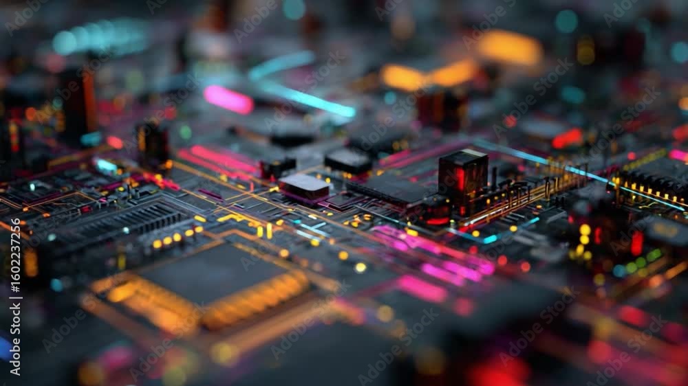 Poster intricate tech circuit: a macro-level, high-tech image showcases the complex interconnectivity of a 