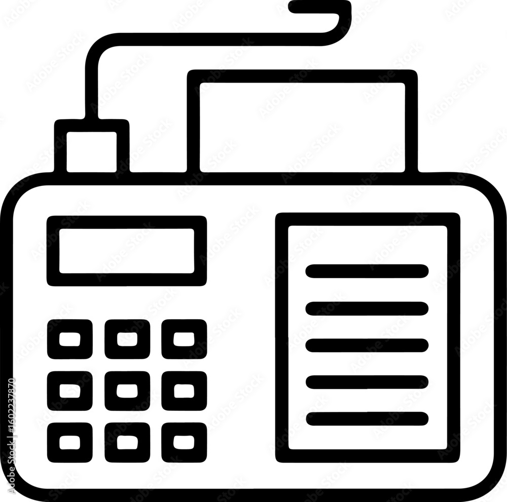 Aufkleber simple outline icon of a fax machine with a keypad and paper output slot
