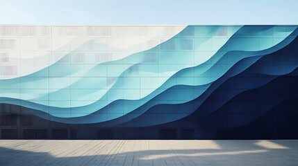 Abstract blue wave background with smooth flowing lines and water-inspired design on an urban mural wall