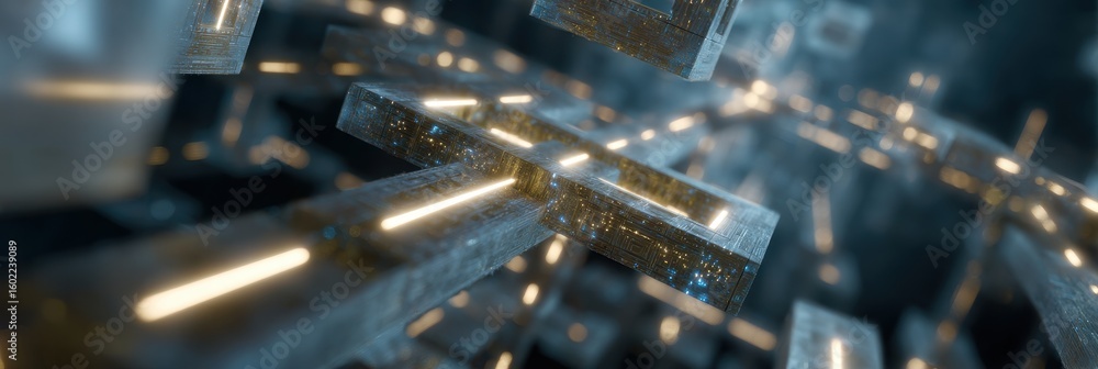 Poster futuristic quantum computing processor in zero gravity environment