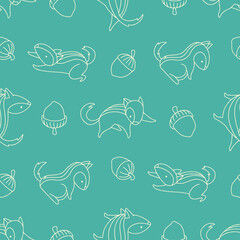 Outline Vector Seamless Pattern of Chipmunk Animal Nut Background for Fashion Wrapping Print Fabric