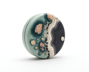 Round, sculpted gemstone trinket, teal and black banded