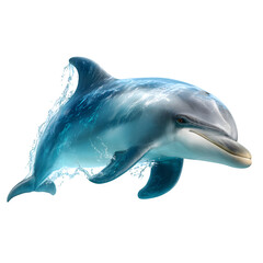 Naklejka premium Dolphin swimming with curved dorsal fin and streamlined body and natural underwater style and isolated white background Batch realistic clean bright simple modern stock image isolated on plain back