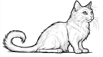 Detailed sketch of a sitting cat in black and white line art.