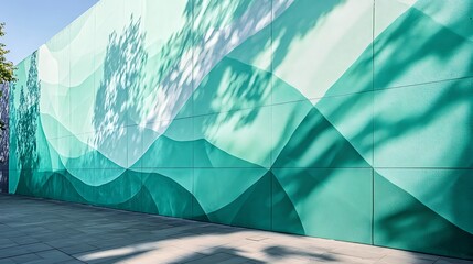 Abstract blue wave background with smooth flowing lines and water-inspired design on an urban mural wall