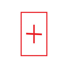 Obraz premium Red plus sign inside a red rectangular outline on black background