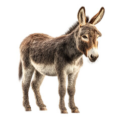 Fototapeta premium Donkey in neutral pose with textured fur and natural proportions and realistic lighting and isolated white background Batch realistic clean bright simple modern stock image isolated on plain backg