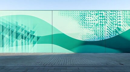 Abstract blue wave background with smooth flowing lines and water-inspired design on an urban mural wall