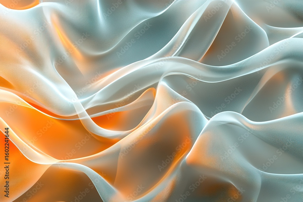 Fototapete 3d rendered background, smooth flowing transparent silky material weaving and intertwining, pastel c