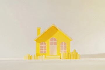 Yellow house with upward and downward trending graph arrows, representing housing market trends on a white background.