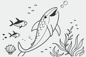 Jumping fish and sea life in a vibrant underwater ecosystem with colorful corals and bubbles near a sandy ocean floor