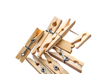 Wooden clothespins isolated on transparent background
