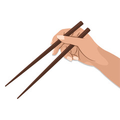 Vector illustration of a hand holding chopsticks