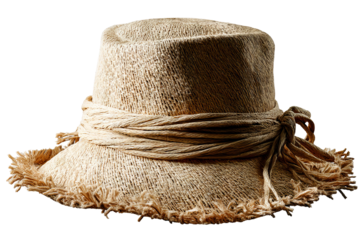 Young woman wearing wide‑brimmed straw beach hat isolated on transparent PNG background — high‑resolution cutout perfect for summer vacation graphics, coastal fashion design, travel brochure layouts