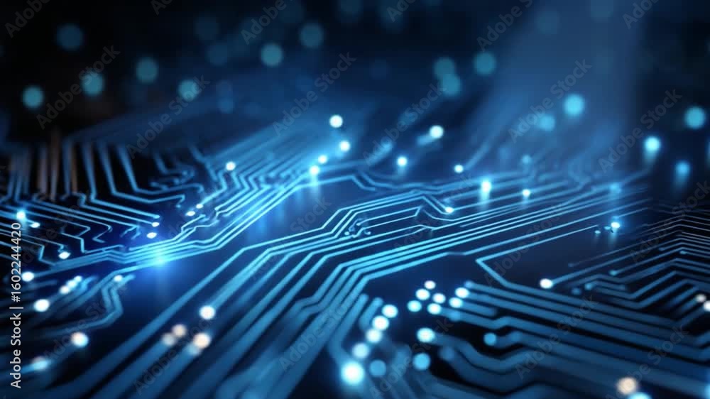 Poster circuit board: a close-up shot of a complex circuit board showcasing the intricate network of electr