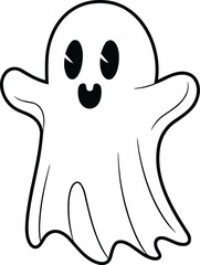 Cute Ghost Line Art – Fun Halloween Vector for Spooky and Festive Design Projects