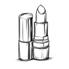 Hand-drawn sketch of a lipstick in monochrome illustration.