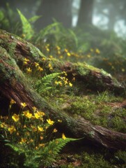 Enchanted Forest: High Detail Macro Scene with Moss-Covered Trees