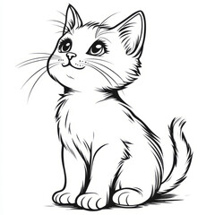 Obraz premium Black and white sketch of a cute kitten looking up.