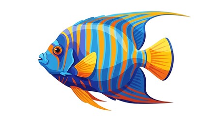 Vibrant blue and orange angelfish, detailed illustration, isolated on white.