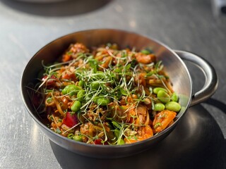 Spicy Asian Noodle Salad with Edamame and Microgreens