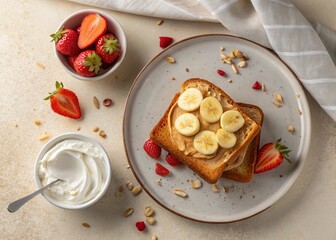 Clean and natural breakfast flatlay — perfect for food blogs, diet promotions, and lifestyle branding.