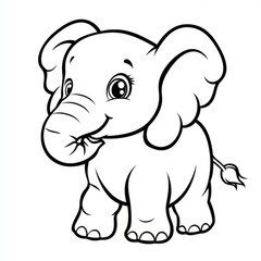 Cute cartoon elephant illustration in black and white outline.