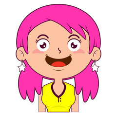 girl pink hair playful face cartoon cute