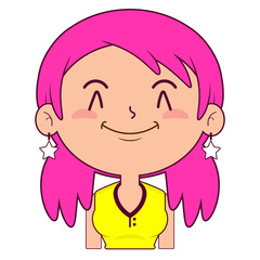 girl pink hair smile face cartoon cute
