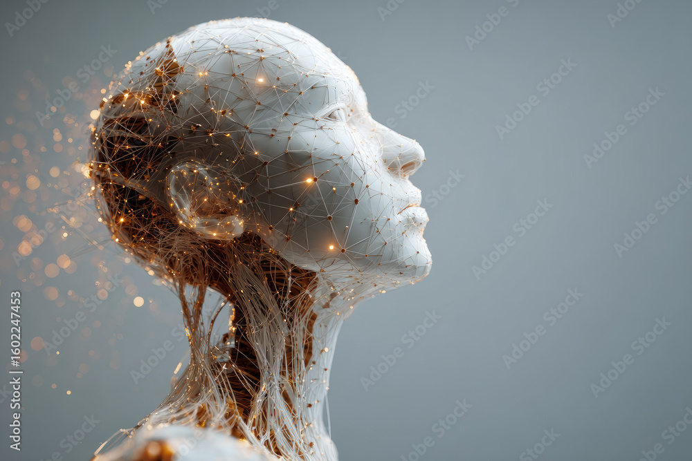 Aufkleber ai or artificial intelligence in image humanoid face head in profile view. ai solves problem. bald h