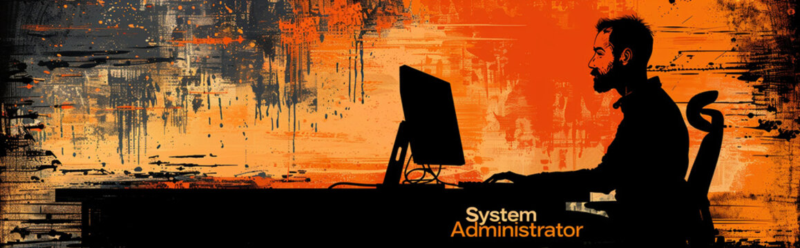 System Administrator Day Poster - Minimalist Design with Orange and Black Abstract Background