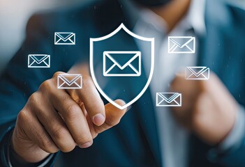 Businessperson interacts with email security shield