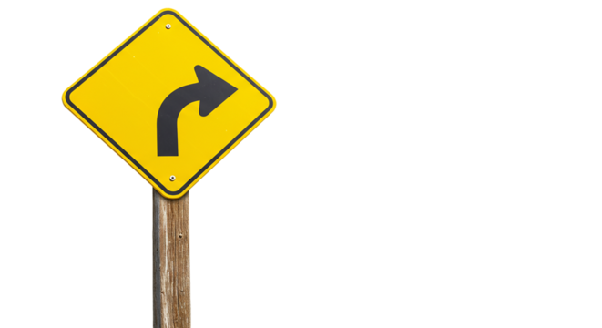 Navigation turn sign with pole and right arrow for driving direction mockup app ui concept signage element or smart road traffic interface design asset
