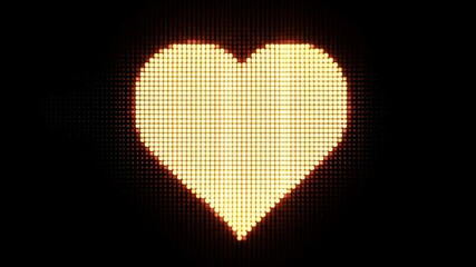 Glowing heart shape of tiny squares, against black background