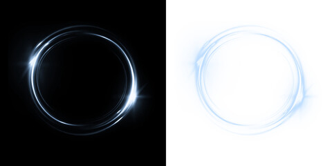 Neon, beam, curve, glowing, dynamic PNG with shiny swirl blue radial motion. Circular blue PNG with glow on transparent background. Overlay for bright futuristic design.