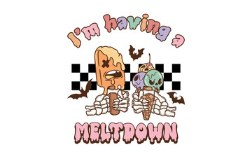 I'm Having a Meltdown Funny Halloween Ice Cream Skeleton | Spooky Humor Sublimation Design isolated on transparent background