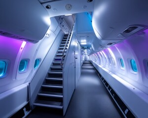 Obraz premium Modern aircraft interior design airplane cabin photography futuristic environment wide-angle view innovative concepts