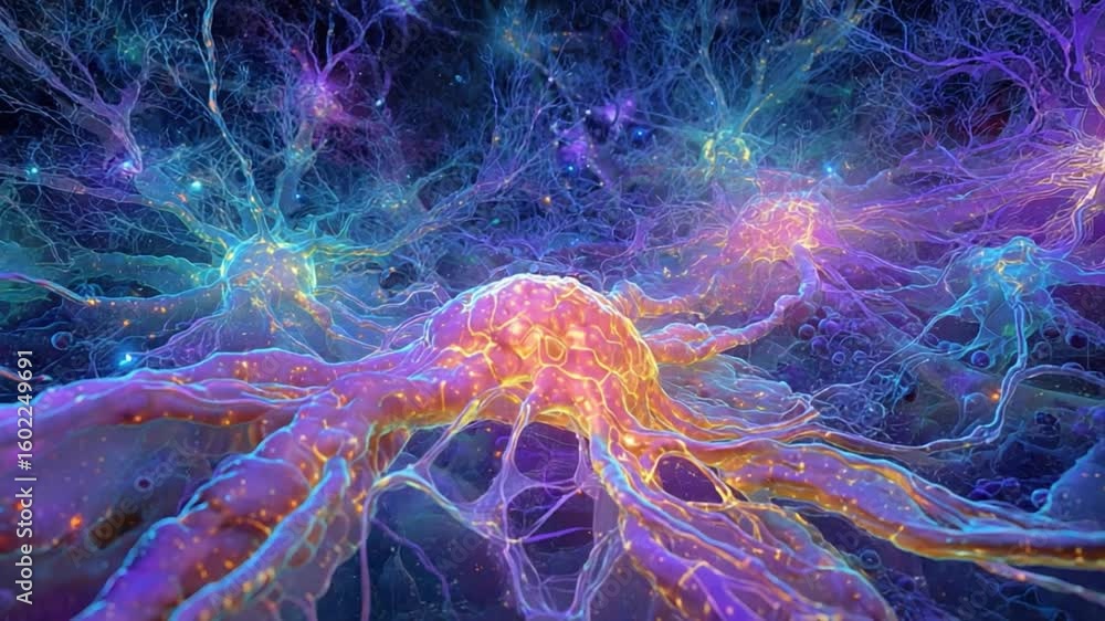 Poster illuminating neurons: an abstract view of the complex neural network, showcasing the vibrant and int