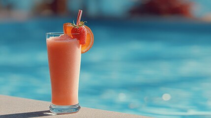 Tropical Smoothie in Glass with Fruit Garnish on Pool Table