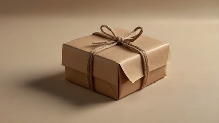 Small Kraft Paper Gift Box on Beige Background