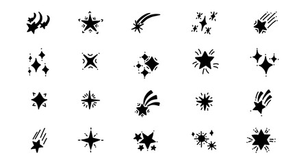 Set star illustration colorful sparkles and glow icons on white background, perfect for decoration, graphic design, or fantasy UI effects