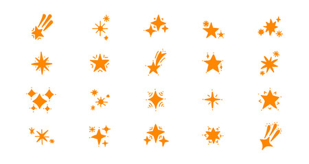 Set star illustration colorful sparkles and glow icons on white background, perfect for decoration, graphic design, or fantasy UI effects