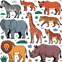 Vector Wildlife Animals Collection: Diverse Safari Creatures in Full Color.