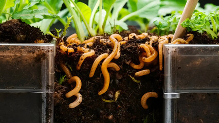 Close Up of Earthworms in Soil Showing Vermicomposting Process and Organic Plant Growth for Sustainable Agriculture